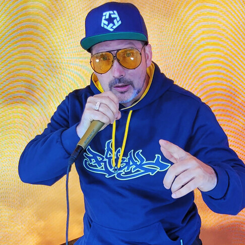 Bee Low the Master of Ceremony is rocking the microphone at the Openair Frauenfeld 2022 in Switzerland