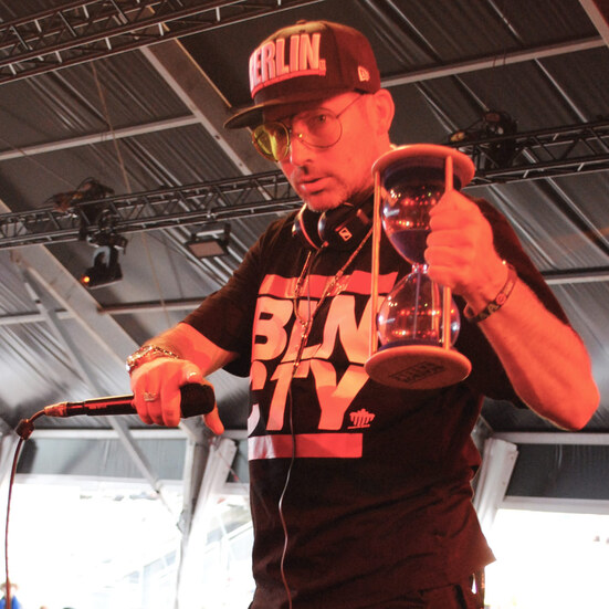 Bee Low the Human Beatbox Moderator is hosting the Beatbox Battle tournament at the Splash Festival 2014 on the Aruba Stage at Ferropolis area